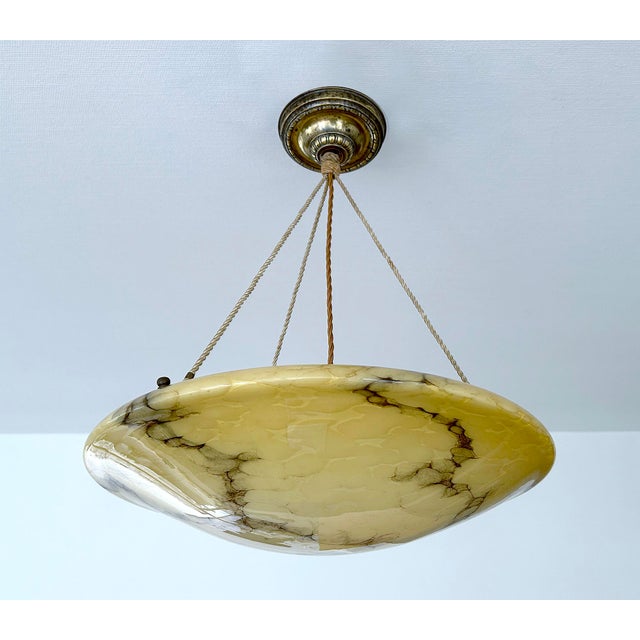 Modern Large Art Deco Pendant Light in Marble Glass, 1930s For Sale - Image 3 of 18