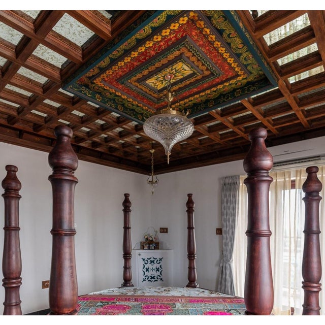 Art Deco Vintage Art Nouveau Hanging Fixture Brass & Crystal Cut Glass Light For Sale - Image 3 of 4