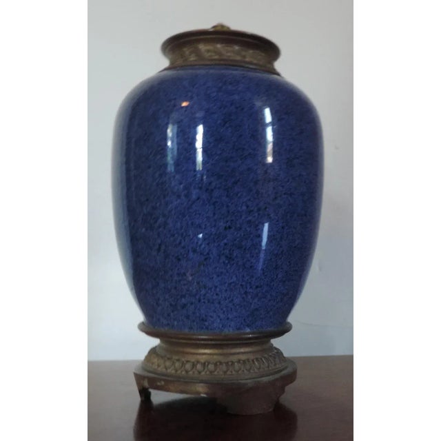 Antique 19th c. Chinese powder blue monochrome porcelain urn with French bronze mounts. Good condition - formerly used as...