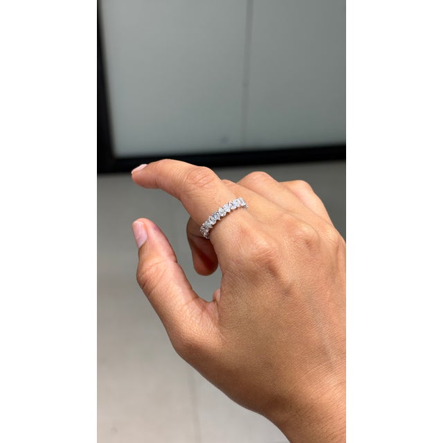Certified 2.3 Carat Pear Cut Diamond Full Eternity Band Ring Size 4 in 18k White Gold For Sale In New York - Image 6 of 17