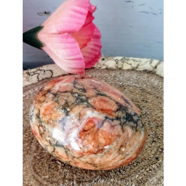 Italian Italian Alabaster Orange Stone Egg. For Sale - Image 3 of 5