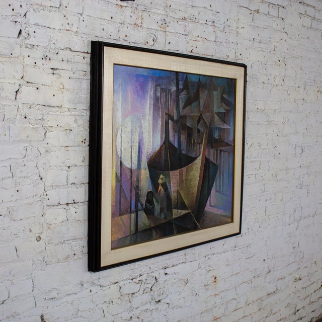 Mid to Late 20th Century Abstract Large Oil Painting or Wall Art Signed by Artist S. Khan Boon For Sale - Image 6 of 18
