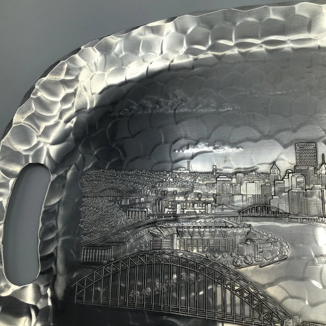 Metal “Wendell August Forge” Hammered Aluminum My Hometown Pittsburgh Pa. Skyline Tray For Sale - Image 7 of 13