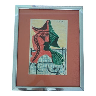Pablo Picasso Drawing Limited Edition Lithograph 1962 This 1962 Vintage Offset Lithograph Created After the Original 1961 Drawing. For Sale