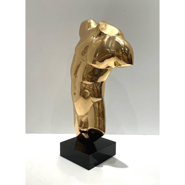 Late 20th Century Late 20th Century Polished Bronze Male Torso Sculpture on Black Acrylic Base For Sale - Image 5 of 7
