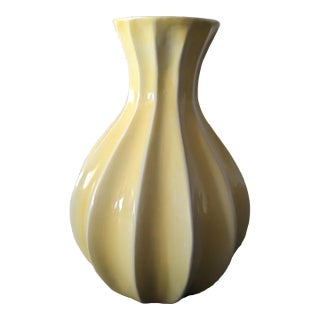 1980s Canary Yellow Ribbed Accent Vase For Sale