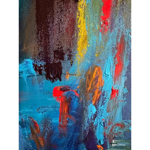 Blue “Burning Cities – Original Abstract Expressionist Painting by Nathalie Gribinski” For Sale - Image 8 of 11