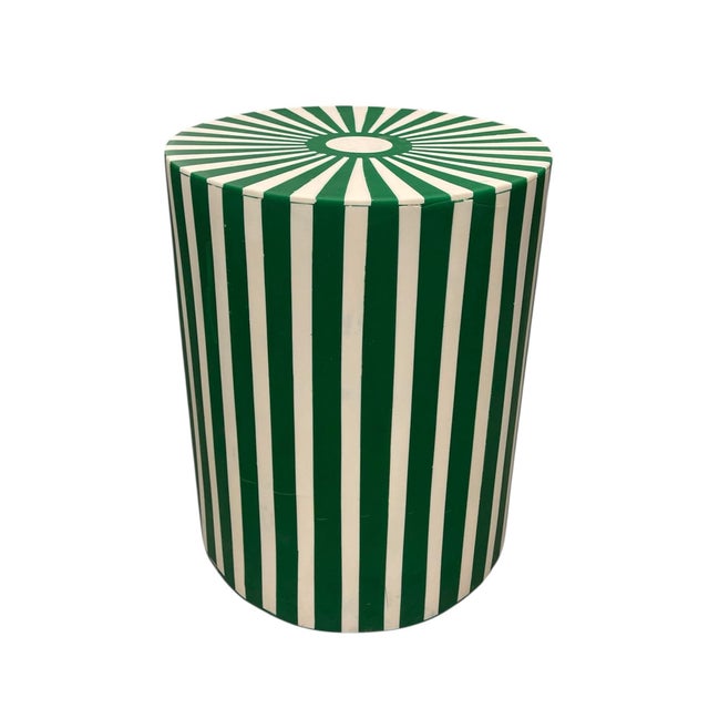 2020s Contemporary Moroccan Resin-Inlay Striped Drum Side Table For Sale - Image 5 of 9