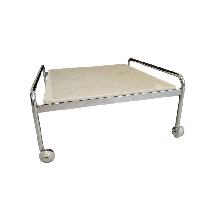 Mid-Century Modern 1980s Bruno Mathsson for Dux "Karin" Chrome and Marble Coffee Table For Sale - Image 3 of 9