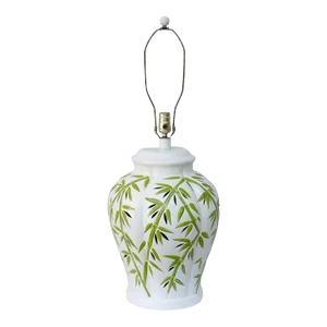 Large Ceramic White & Green Bamboo Table Lamp
