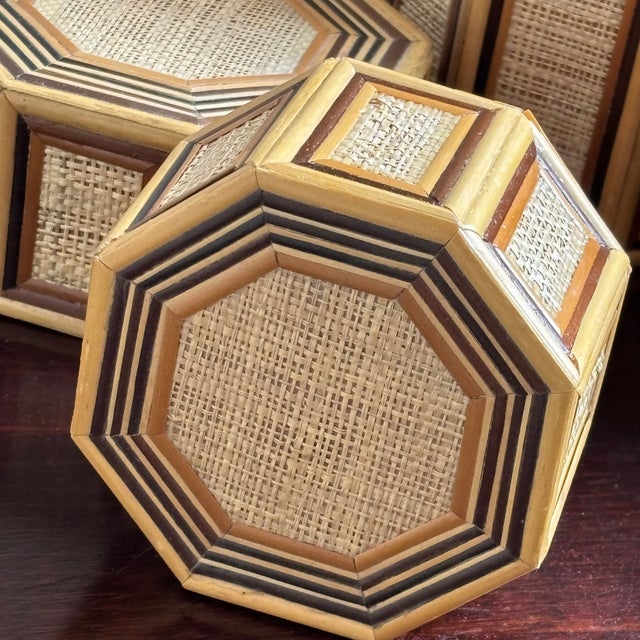 1960s Bamboo & Rattan Octagonal Nesting Boxes — Set of 3 For Sale - Image 9 of 17
