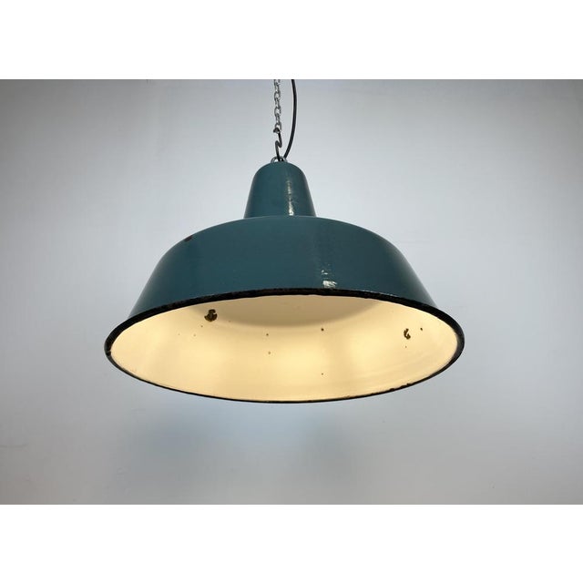 Industrial Green Enamel Factory Lamp, 1960s For Sale - Image 10 of 15
