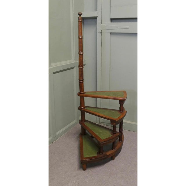 Spiral Library Steps with Tooled Green Leather Treads, 1920 For Sale - Image 4 of 8