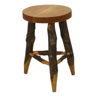 Farmhouse Rustic Country Side Table / Stool in Beech For Sale