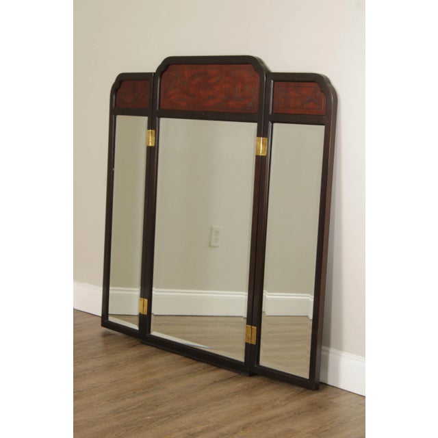 Mid-Century Modern Drexel Heritage Chinoiserie Carved 'Connoisseur' Trifold Dresser Mirror For Sale - Image 3 of 12