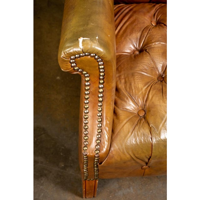 Vintage Tufted Leather Chesterfield Armchair in Camel Brown For Sale In Chicago - Image 6 of 8