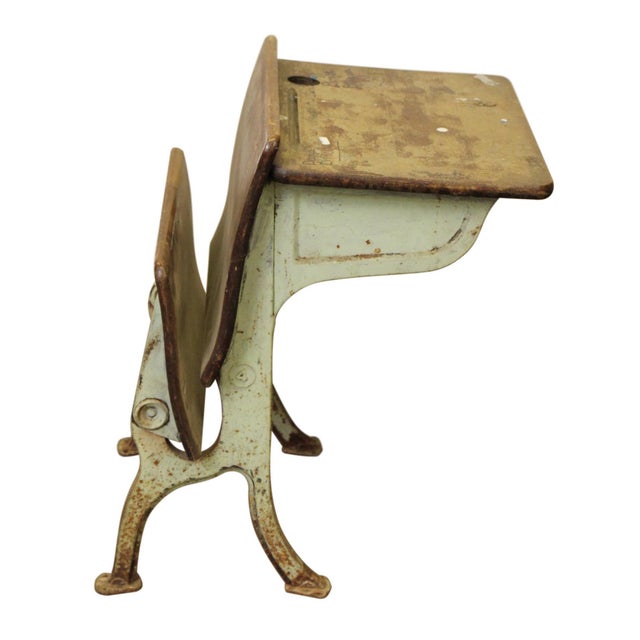 Antique Cast Iron #4 Tandem School Desk For Sale - Image 10 of 11