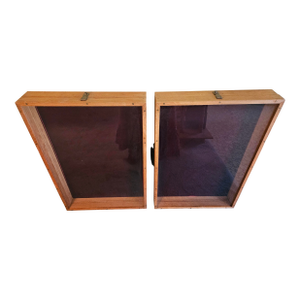1970s Pair of 2 Rustic Hardwood Hand Made Portable Jewelry Toys Tabletop Display Cases Cabinets