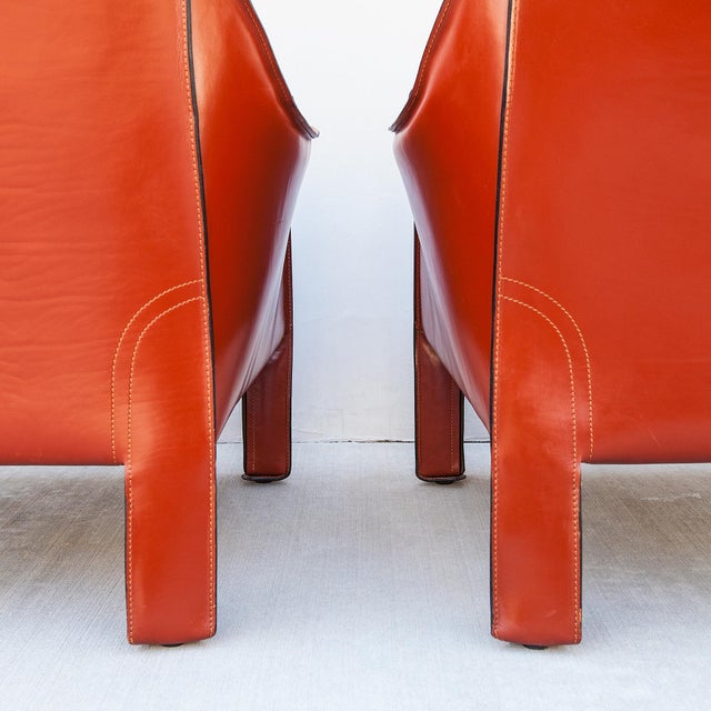 Cassina Vintage Cassina Model 415 Cab Lounge Chairs in Terracotta Leather by Mario Bellini For Sale - Image 4 of 15