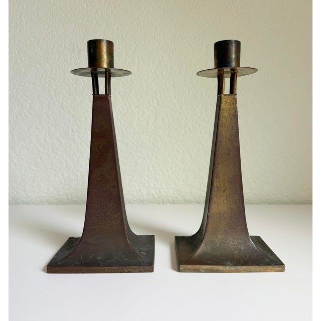 Arts & Crafts Era Brass Candle Holders, a Pair, Early 20th C For Sale - Image 11 of 11