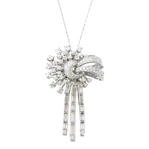 Mid-Century Diamond Bow Spray White Gold Brooch Pendant