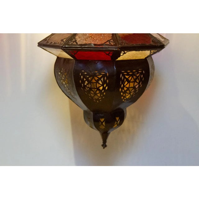 Red & White Moroccan Glass Lantern For Sale - Image 4 of 8