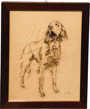 Setter, 1920s, Charcoal on Paper, Framed