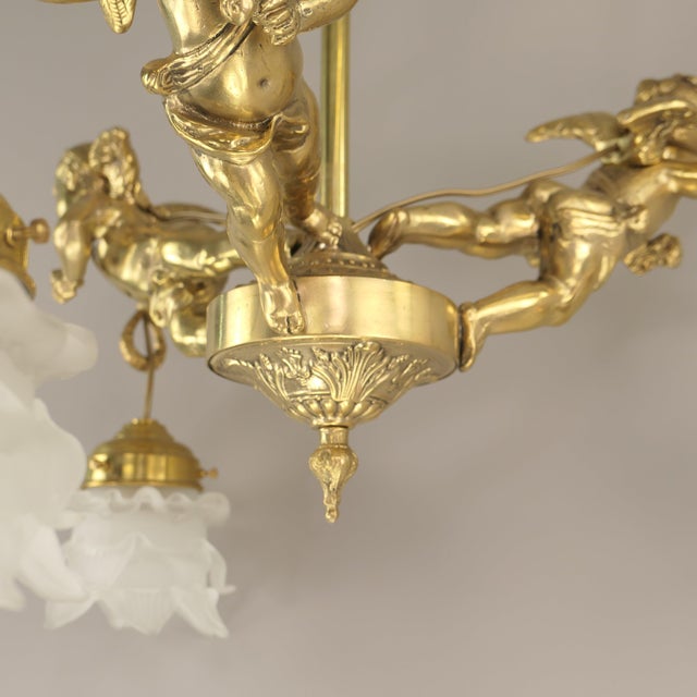 Metal Antique Chandelier with 3 Putti, France, 1910s For Sale - Image 7 of 11
