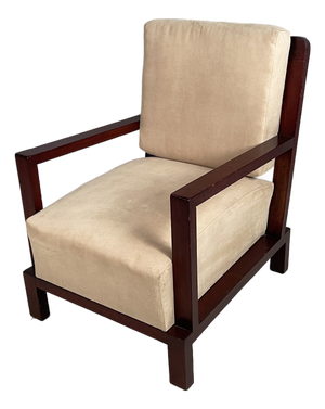 Art Deco Italian Armchair in Red Wood and Beige Velvet, 1930s
