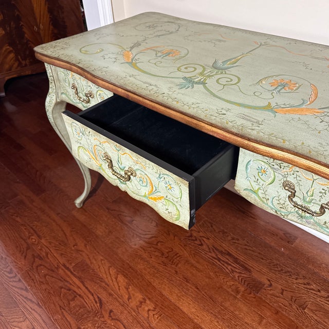Wood Vintage Hand Painted Italian Style Writing Desk Console For Sale - Image 7 of 12