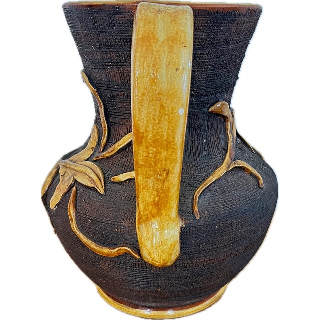 Oversized Italian Ceramic Pitcher With Applied Leaves For Sale - Image 4 of 12