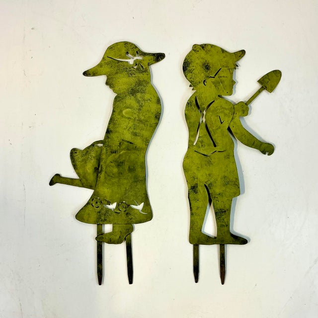 Rustic European 1950s Vintage Arts & Crafts Rustic European French Garden Ornaments, Kid Silhouettes - A Pair. For Sale - Image 3 of 15