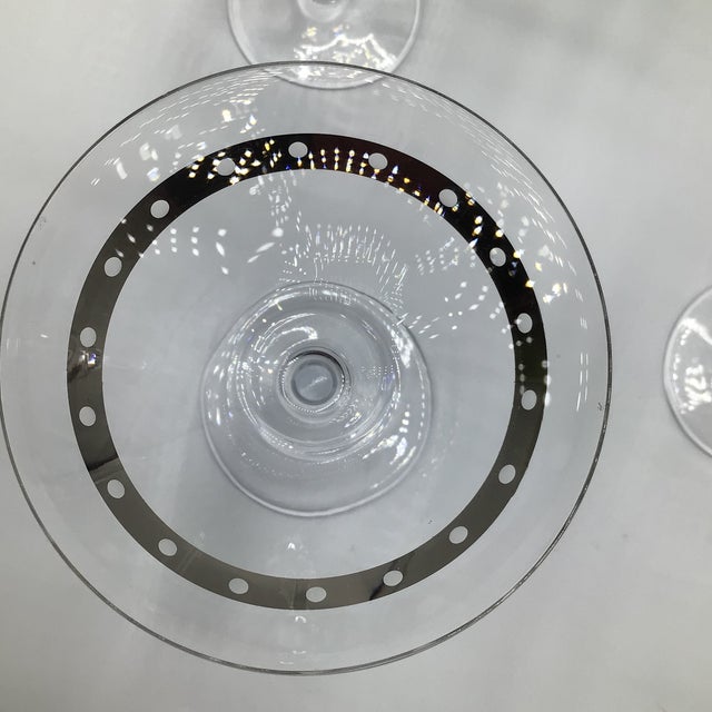 1970s Platinum Dot Banded Martini Glasses by the Cellar of New York - Set of 5 For Sale In Sacramento - Image 6 of 12