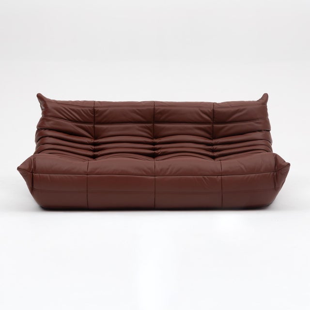 Animal Skin Vintage Ligne Roset Togo 5-Piece Lounge Set in Auburn Leather - Restored & Authentic For Sale - Image 7 of 18