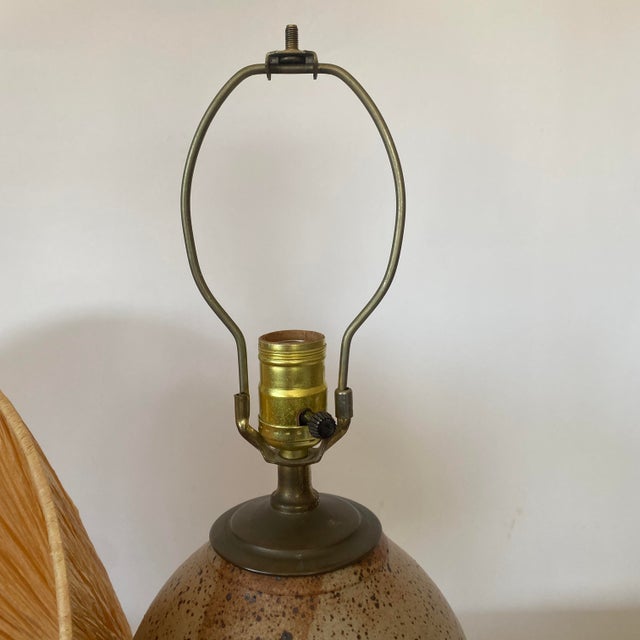 Vintage Signed Ceramic Table Lamp With Handmade Raffia Shade For Sale In New York - Image 6 of 10