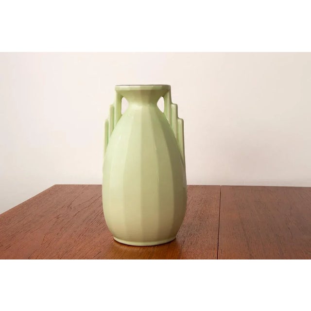 Art Deco Apple Green Vase in Fine Earthenware from Digoin-Sarreguemines, 1960s For Sale - Image 12 of 12