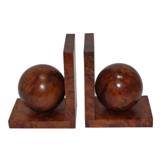 Art Deco 1930s Bookends Book Ends in Polished Burlwood - the Pair For Sale