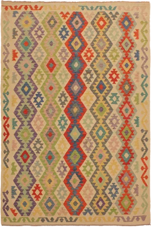 Shabby Chic Ivory/Rust Hand-Woven Kilim Wool Rug -6'7 X 9'8