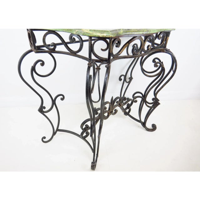 Metal Early 20th Century French Iron Console Table With Jade Green Marble Top For Sale - Image 7 of 13