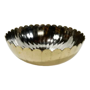 Vintage Large Scalloped Brass Bowl W/ Silver Interior
