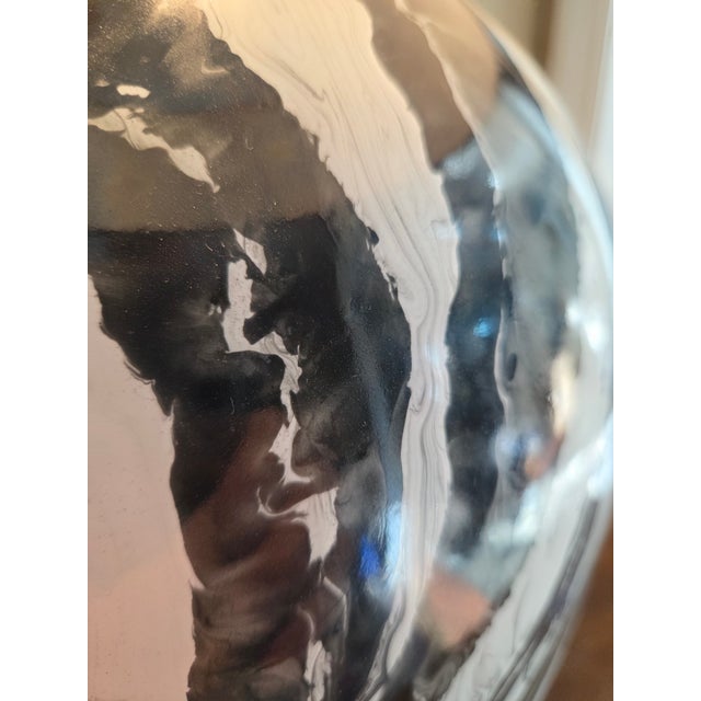 Vintage Mid Century Black + White Hand Painted/Glazed Pottery Table Lamp For Sale - Image 4 of 14