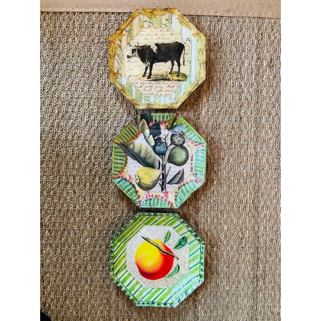 Fabulous vintage set of three John Darien decorative plates. A great collection already ready to hang, hangers are included