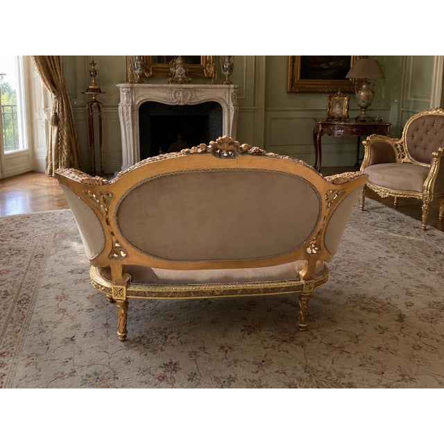 1900 French Louis XVI Gilt Beech Velvet Settee - 1 Pc For Sale - Image 10 of 11