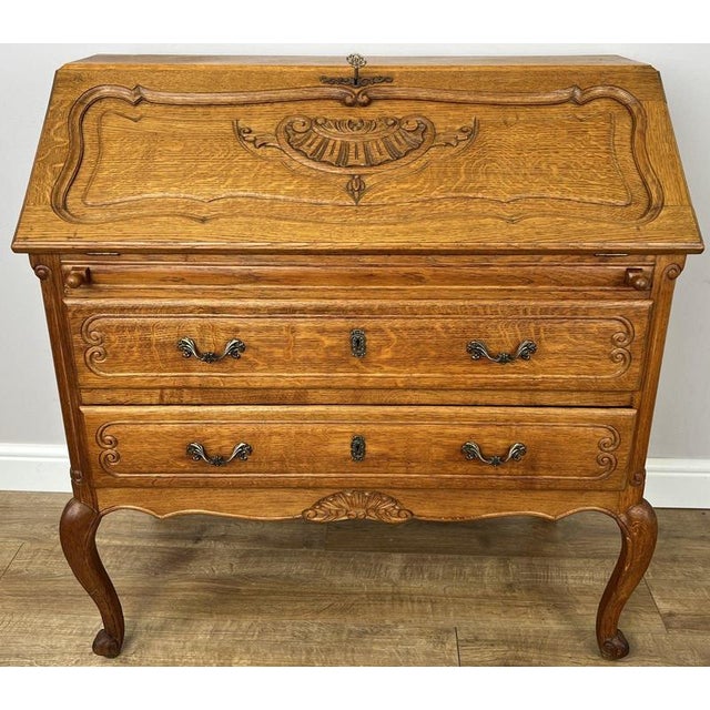 Vintage French Louis Oak Secretaire For Sale - Image 16 of 16