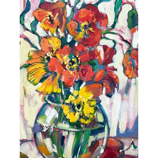 Vintage Original Floral Oil Painting on Canvas For Sale In West Palm - Image 6 of 12