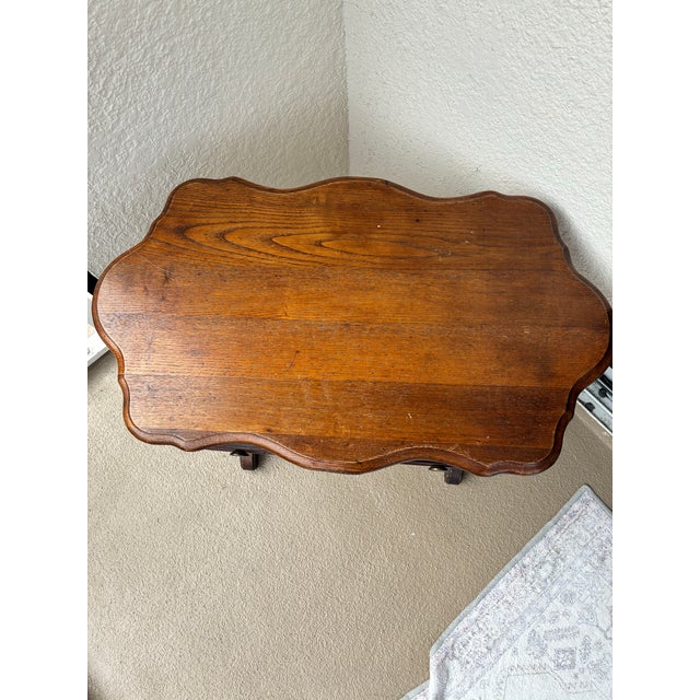 Vintage Solid Wood Side Table With Drawer, Scalloped Top For Sale - Image 4 of 12