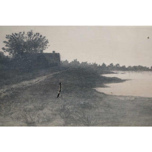 Black Antique John Octavius Anderson Signed Sailboat Village Seascape Etching 26" For Sale - Image 8 of 13