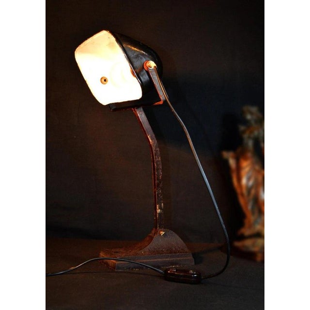 1930s Industrial Bronze Articulated Desk Lamp with Enamel Trough Shade, 1930s For Sale - Image 5 of 13