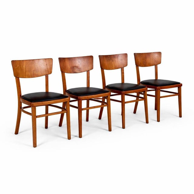 Black Mid-Century Beech Dining Chairs with Black Vinyl Seats, 1950s, Set of 4 For Sale - Image 8 of 8