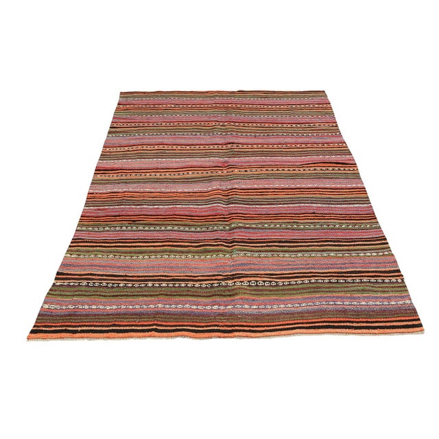 Handwoven vintage striped kilim rug from Denizli region of Turkey. Approximatelly 45-55 years old. In very good condition.
